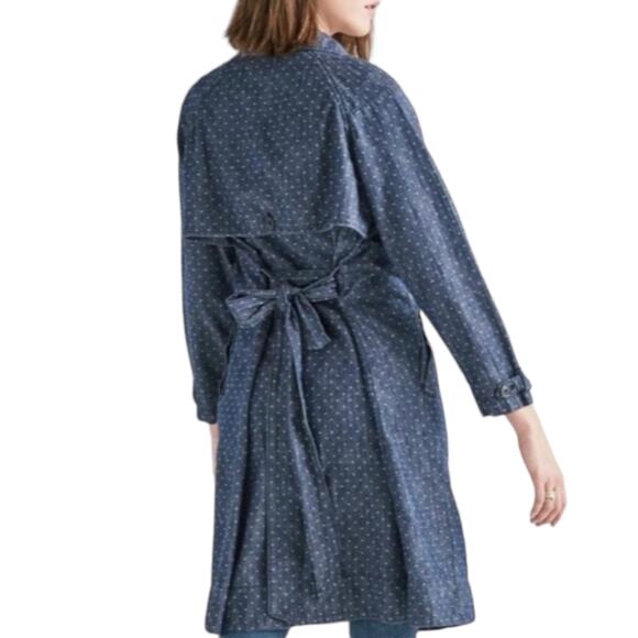 Lucky Brand True Indigo Denim Dot Trench Coat Medium - Picture 2 of 11